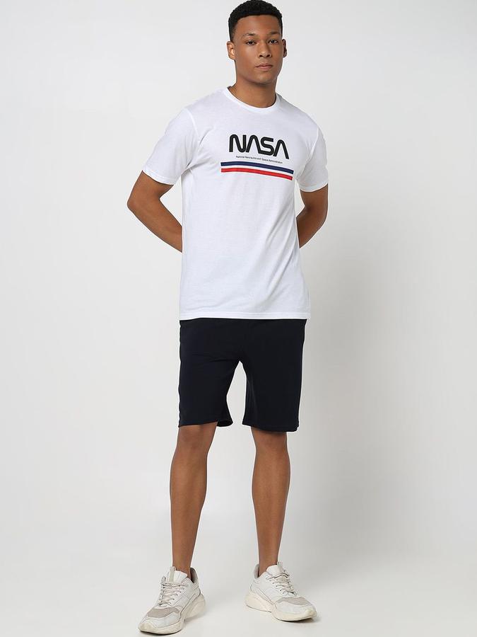 R&B Mens Black &White Typography Printed Short Sleeves Pure Cotton T-Shirt With Shorts
