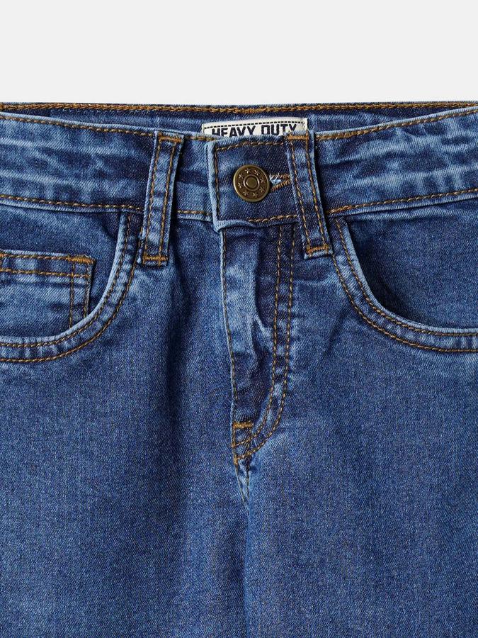 Boys Cotton Blend Straight Fit Button Waist Cargo Jeans