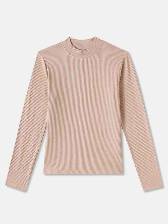 Girls Viscose Blend Regular Fit Mock Neck Solid T-Shirt