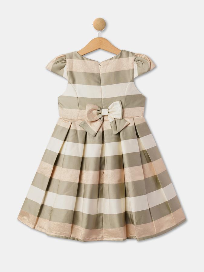 R&B Striped Fit &amp; Flare Dress with Bow Accent image number 1