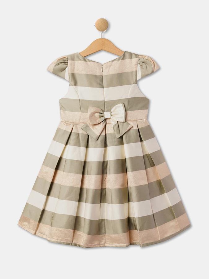 Striped Fit & Flare Dress with Bow Accent image number 1