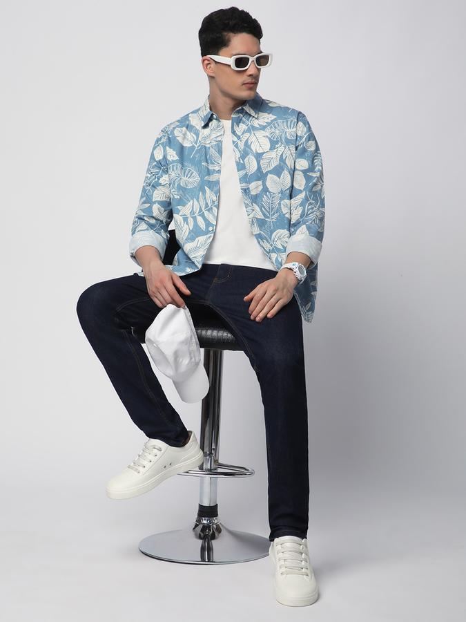 Men Cotton Regular Fit Point Collar Printed Shirt