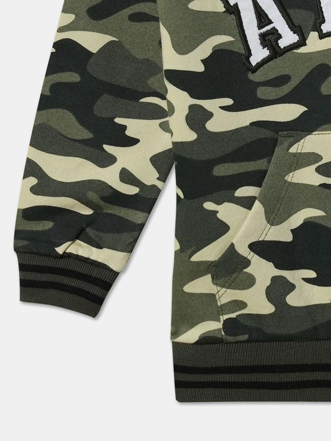 R&B Boys Olive Full Sleeves Camouflage Hooded Neck Zipper Jacket