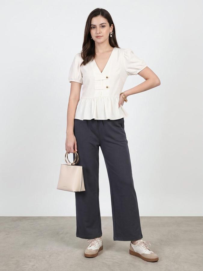 R&B Women Charcoal Pure Cotton Wide Leg Trackpant 