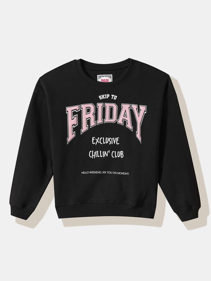 R&B Girls' Black Printed Sweatshirt