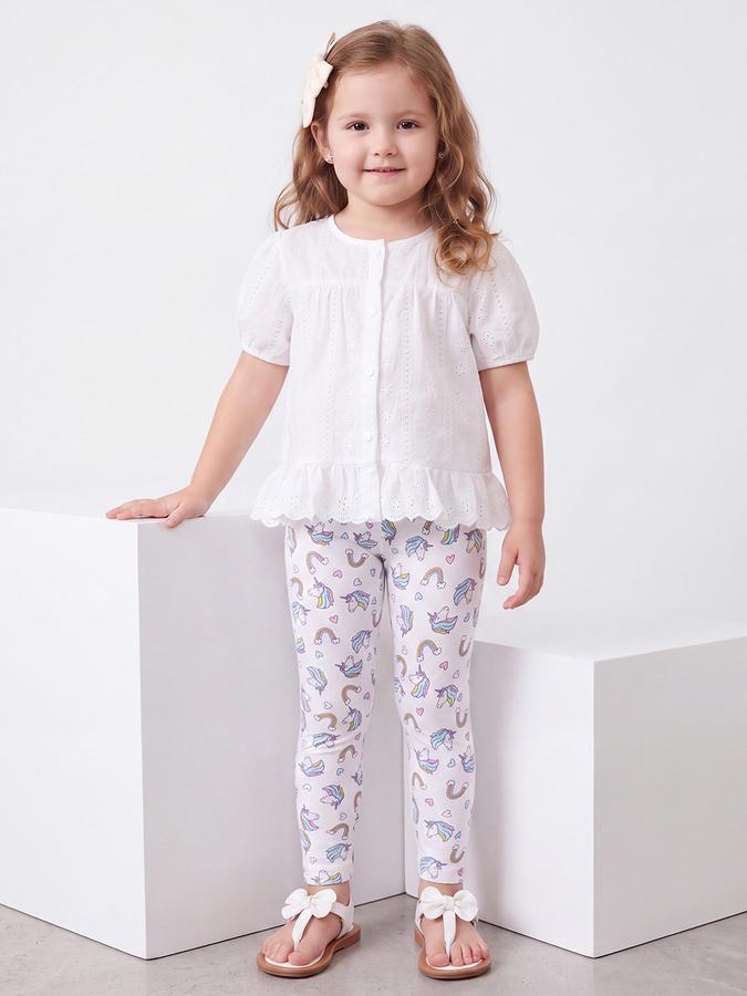 R&B Girls White Unicorn Print Elasticated Waist Leggings