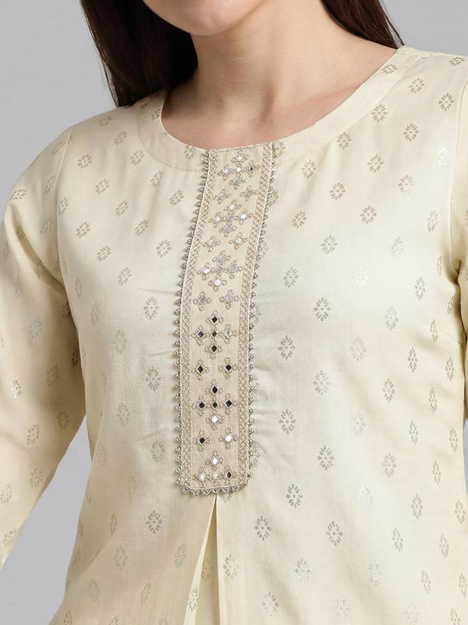 R&B White Printed Women Three-Quarter Sleeves Round Neck Kurta