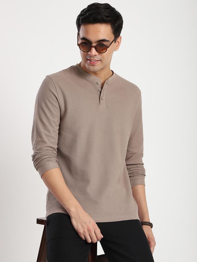 Men Cotton Regular Fit Henley Solid T-shirt