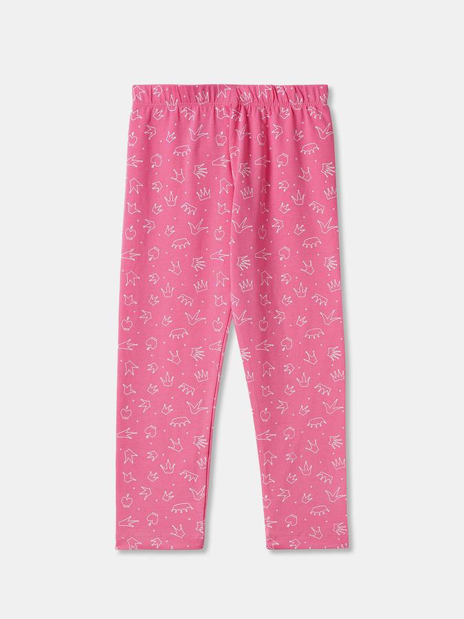 Girls Cotton Blend Skinny Fit Elastic Waist Printed Leggings