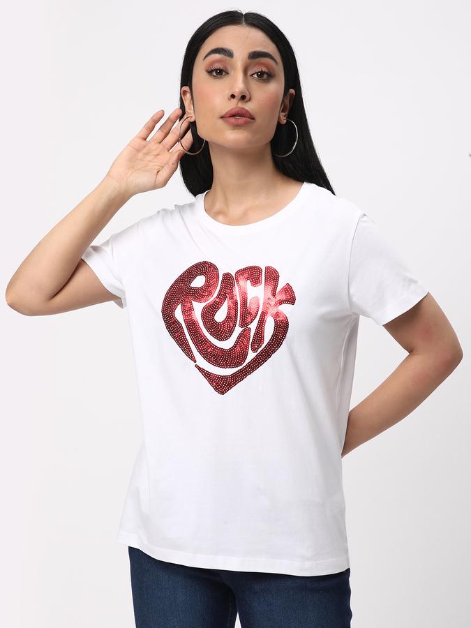 R&B Women Ivory Graphic Print T-Shirt