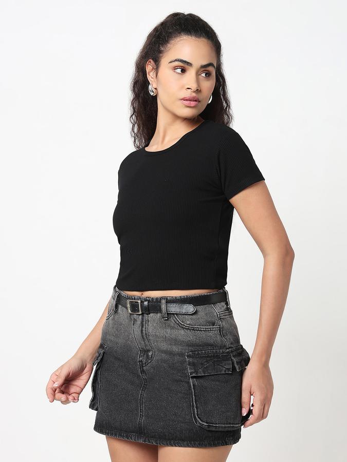 Women Viscose Crop Fit Round Neck Ribbed Top