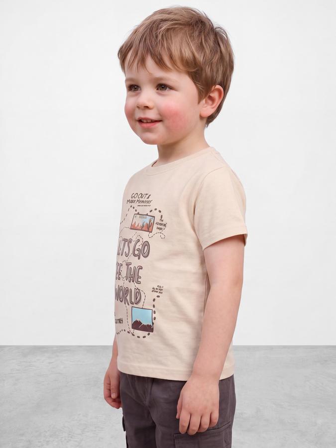 R&B Boys Light Beige Graphic Print Short Sleeves Round Neck Pure Cotton T-Shirt