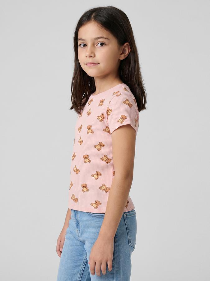 R&B Pink Graphic Print Girls Round Neck Regular Fit Short Sleeves T-Shirt 