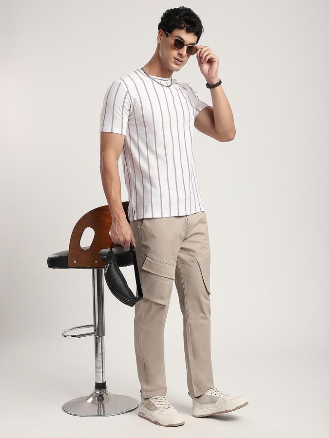 Men Cotton Regular Fit Crew Neck Striped T-shirt