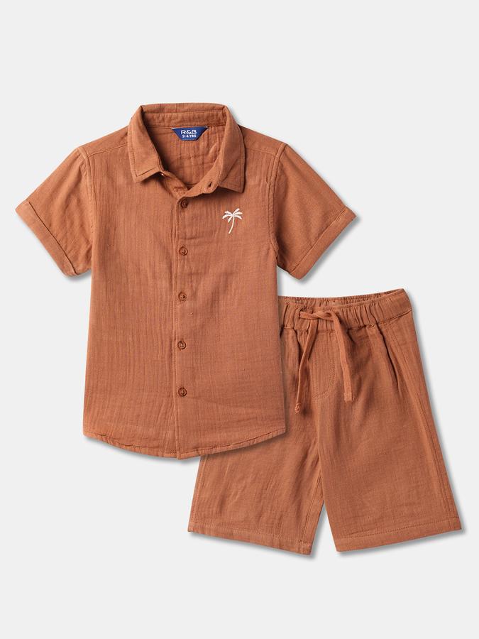 Boys Embroidered Shirt with Shorts Fashion Set