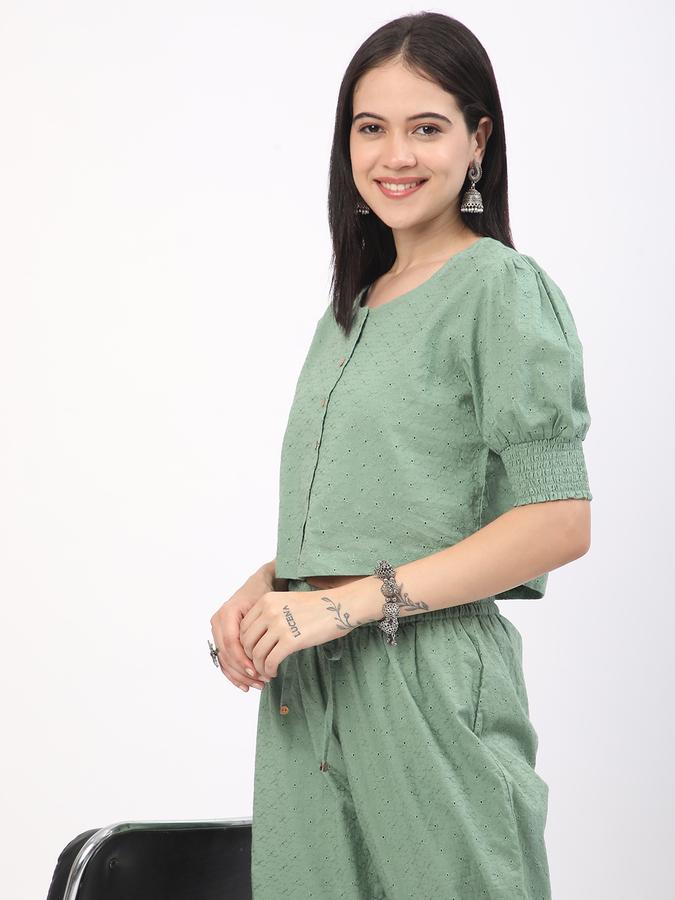 Women Cotton Regular Fit Round Neck Self Design Ethnic Top