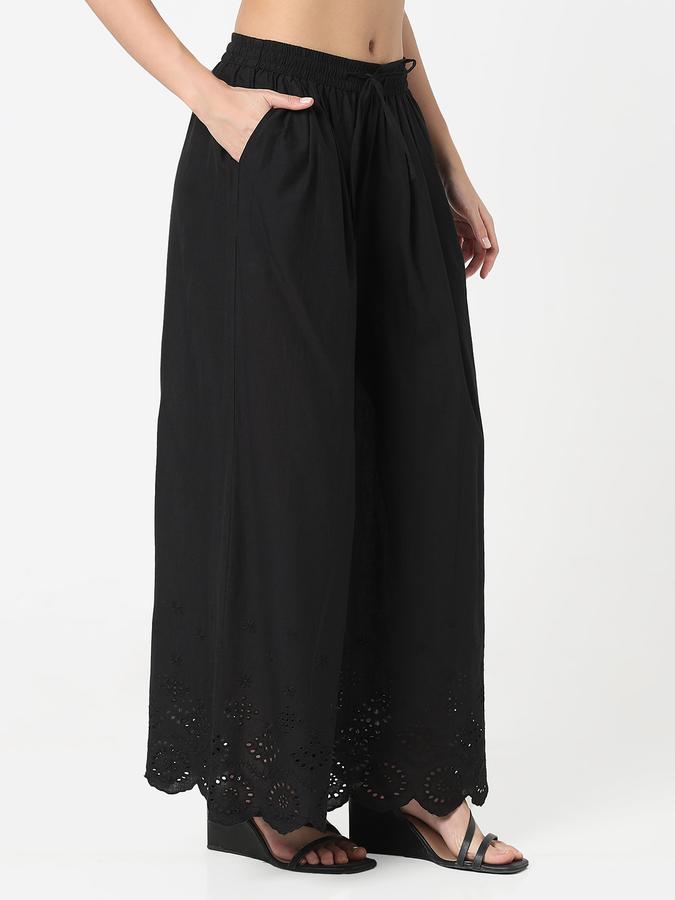 Women Cotton Palazzo Drawstring Embroidered Trousers