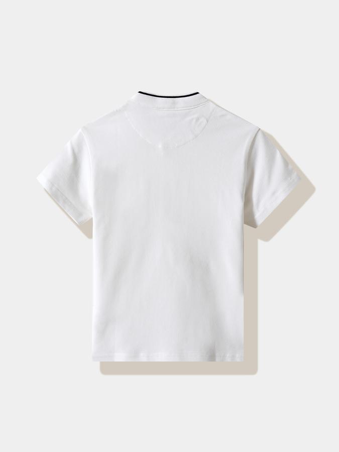 Boys Cotton Regular Fit Mandarin Collar Solid T-shirt