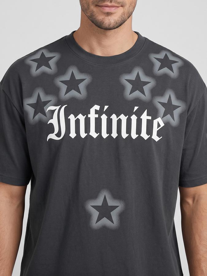 R&B Grey Graphic Print Men Round Neck Relaxed Fit Short Sleeves T-Shirt 