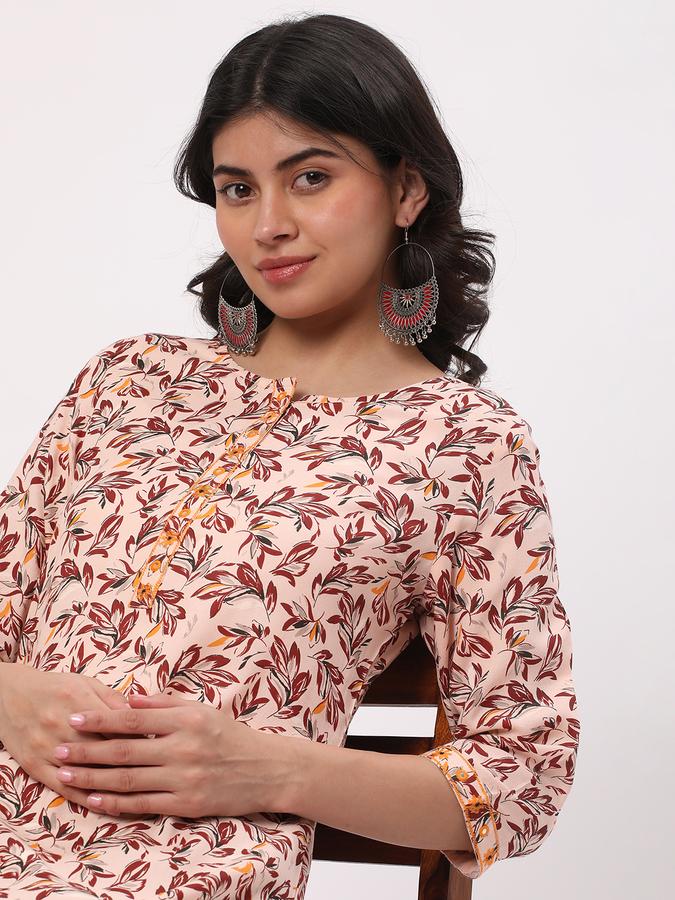 Women Rayon Regular Fit Round Neck Printed Kurta
