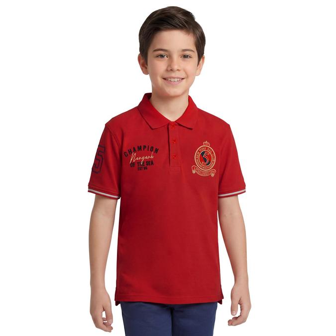R&B Boy Red Cotton Printed Polo Collar T-Shirt