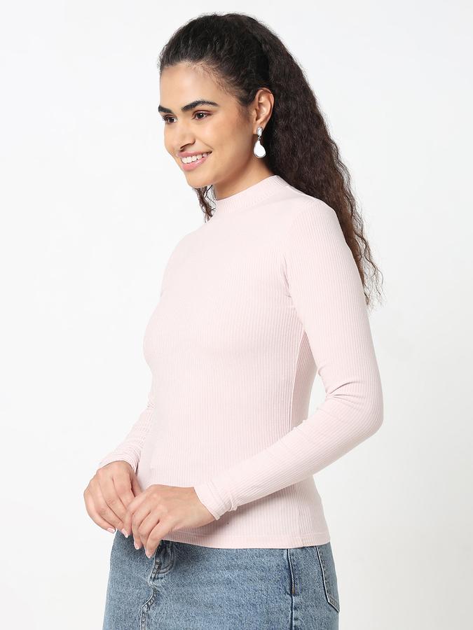 Women Viscose Slim Fit High Neck Ribbed Top