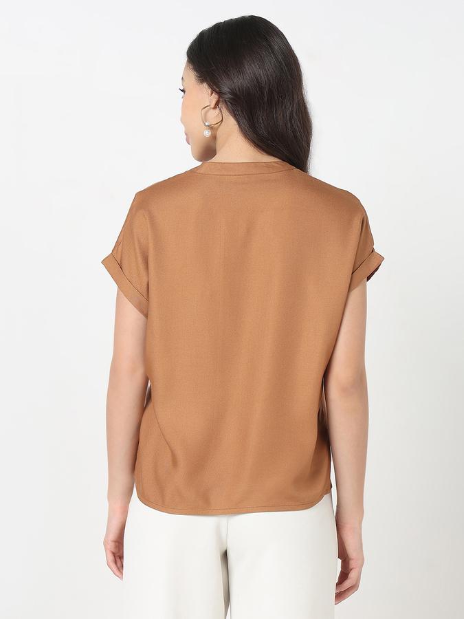 Women Viscose Relaxed Fit Mandarin Collar Solid Top