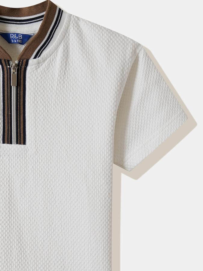 Boys Cotton Regular Fit Zip Neck Solid T-shirt