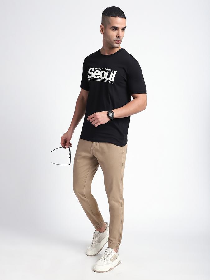 Men Cotton Blend Jogger Fit Drawstring Elastic Hem Pants