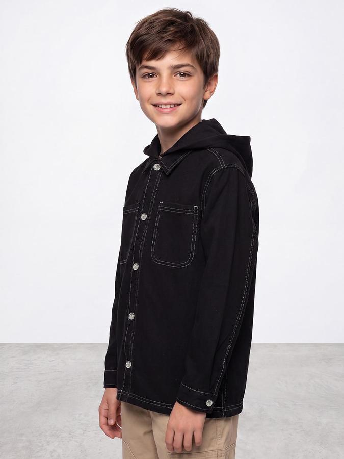 R&B Boys Black Solid Long Sleeves Regular Fit Denim Shirt