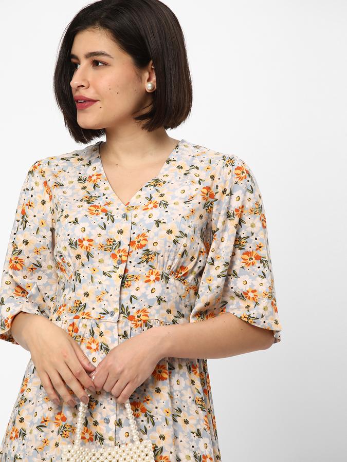 Women Floral Print V-Neck A-Line Dress