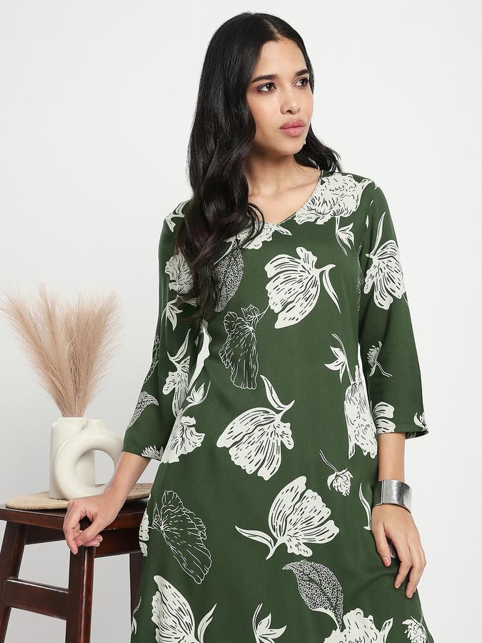Women Viscose Regular Fit V Neck Printed Kurta