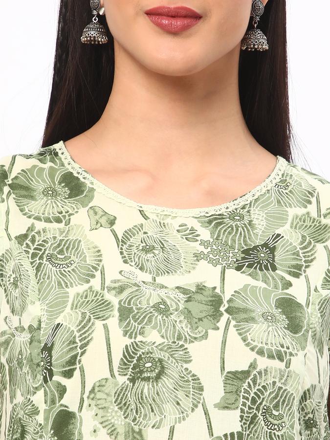 Women Cotton Regular Fit Round Neck Printed Kurta