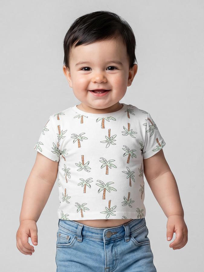 R&B White Graphic Print Boys Round Neck Regular Fit Short Sleeves T-Shirt 