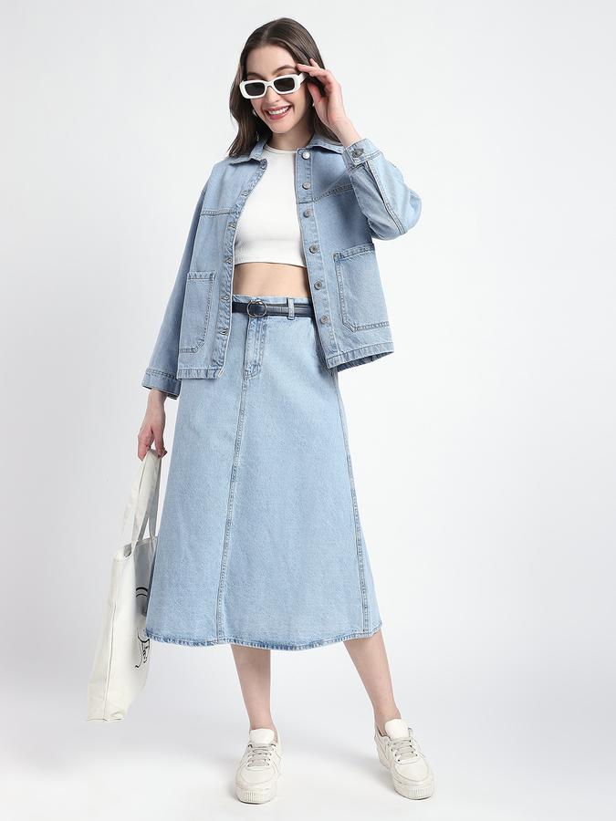 Women Cotton Regular Fit Denim Button-Front Jacket