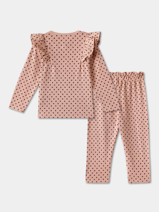 Girls Cotton Polka Dot Ruffled Top and Leggings Set
