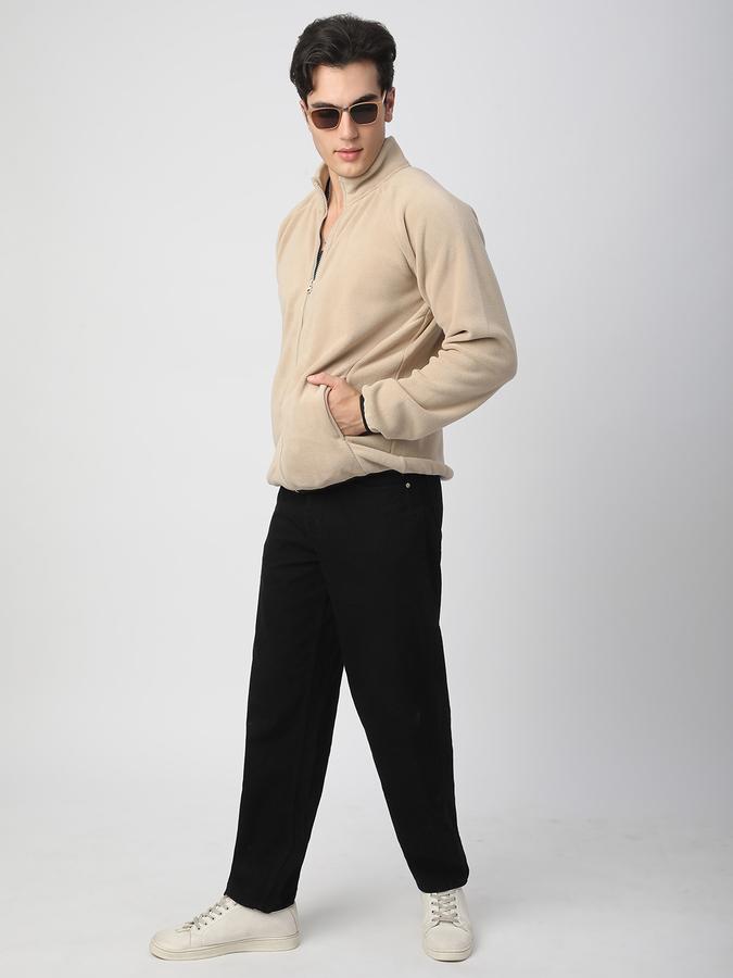 Men Fleece Regular Fit High Neck Zip Up Sweatshirt