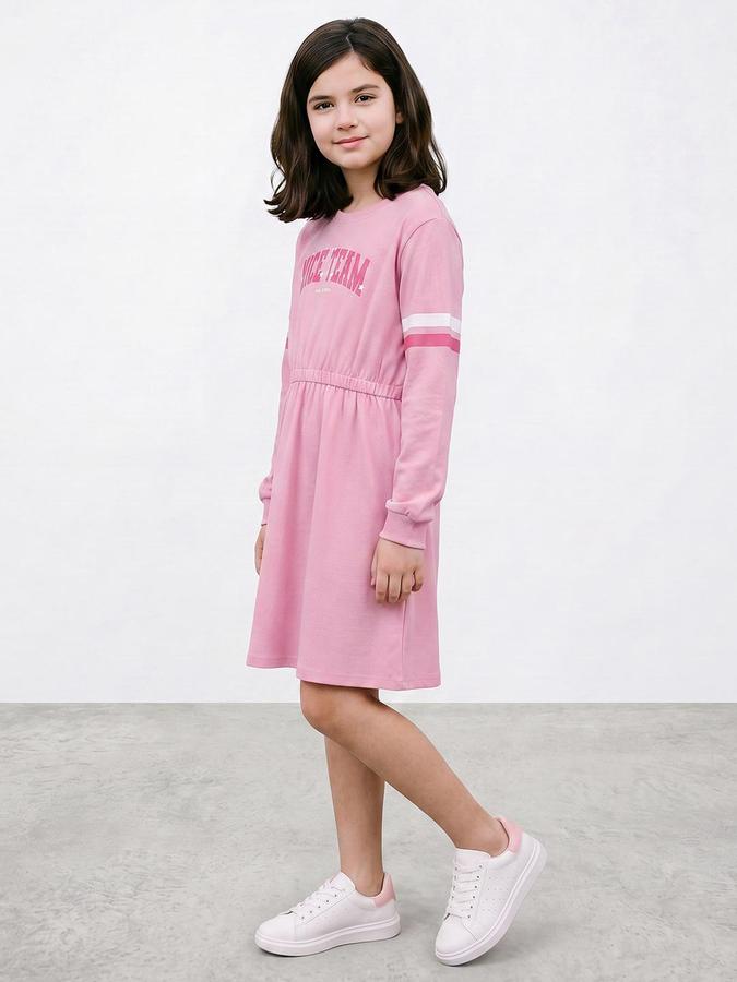R&B Girls Pink Typography Fit and Flare Dress