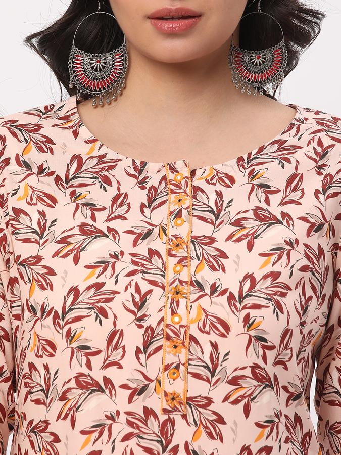 Women Rayon Regular Fit Round Neck Printed Kurta