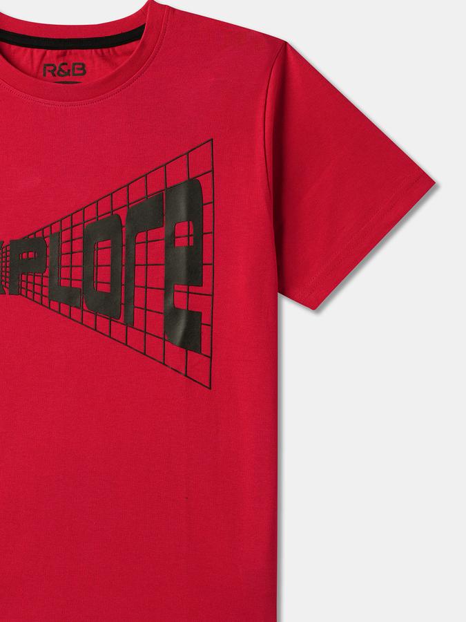 Boys Typographic Print Regular Fit Crew-Neck T-Shirt image number 2