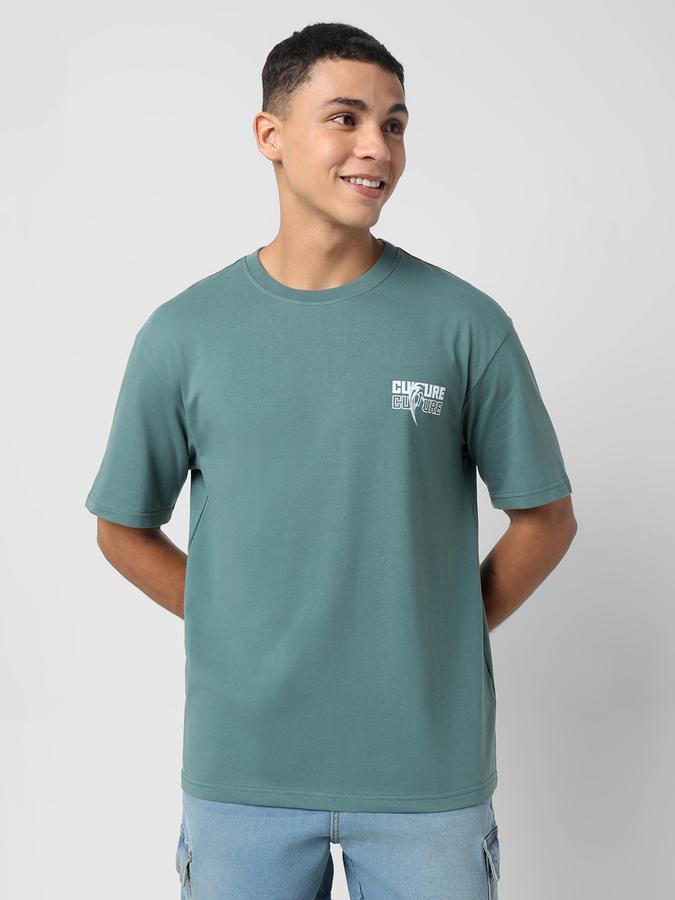 Men Cotton Blend Oversized Fit Crew Neck Typographic T-shirt