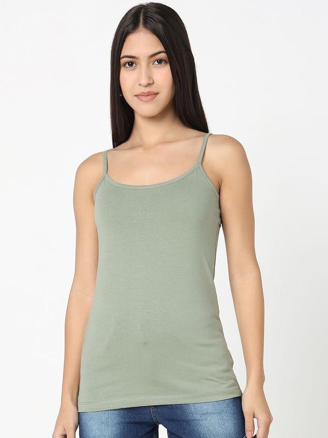 R&B Women Jade Green Solid Shoulder Straps Camisole