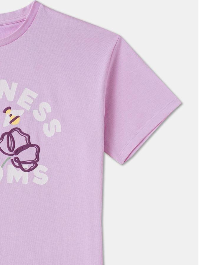 R&B Purple Cotton Round Neck Printed Girl T-Shirt