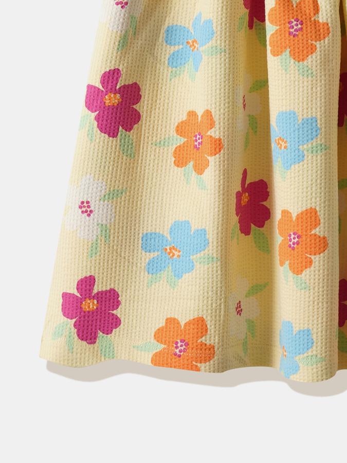 Girls Cotton Regular Fit Round Neck Ruffled Dress