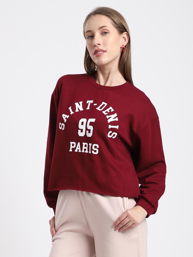 R&B Women Burgundy Typography Print Sweatshirt
