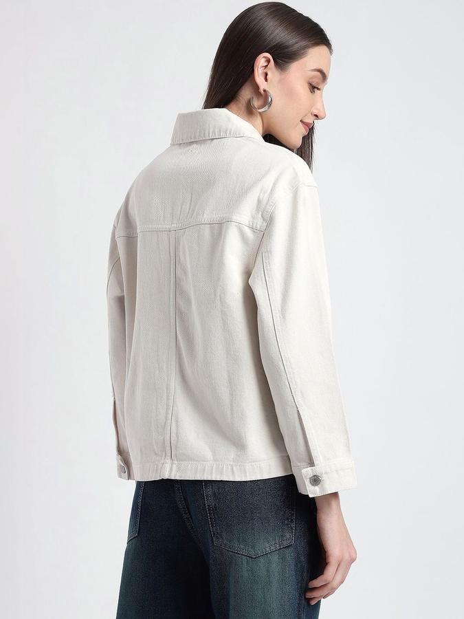 R&B Women Ivory Long Sleeves Solid Shirt Collar Jacket
