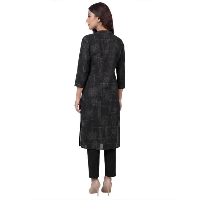 R&B Grey Women Mandarin Collar Three-Quarter Sleeves Kurta 