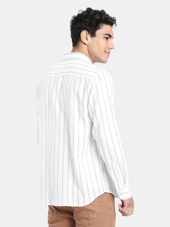 R&B  Off White Striped Men Long Sleeves Regular Fit Shirts