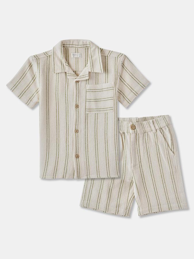 Boys Striped Short Sleeve Shirt with Shorts Fashion Set