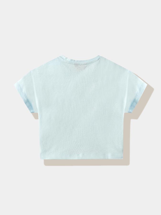 Girls Cotton Blend Regular Fit Crew Neck Short Sleeve Appliqu&eacute; Top